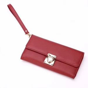 Luxury Ladies Long Wallet Multi-Function Large-Capacity Lock Clasp Clutch-Red - Picture 1 of 8