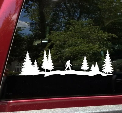 MINGLEWOOD TRADING Bigfoot in Tree Line V4 Vinyl Decal | Sasquatch Pine Forest Woods Hiking Camping
