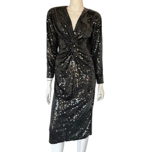 VTG Black Tie Neiman Marcus Holiday Sequin Dress Long Sleeve Black Med - Picture 1 of 4