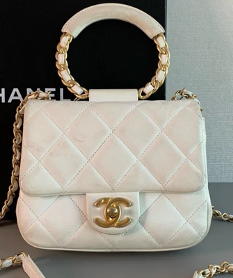 Chanel  Classic Flap 20C Chain Top Handle Bag Crossbody White Gold Used Women - Image 1 of 4