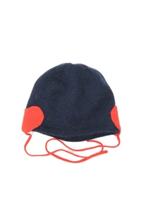 Jacadi Unisex Kids Double Side Heart Knit Beanie Hat Navy Red Size 6 Months - Picture 1 of 4