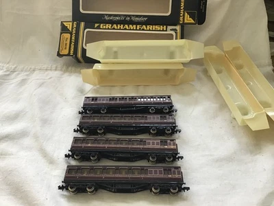 GRAHAM FARISH 0636 N GAUGE 4x LMS MIDLAND CRIMSON LAKE COACHES - PART BOXED - Image 1 of 4