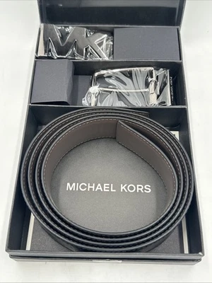 Cinturón de cuero reversible Michael Kors para hombre negro marrón 4 en 1 logotipo MK corte a medida Foto 1 de 4