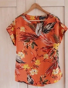 New Without Tags Ladies Orange Pattern Top Blouse Shirt Dorothy Perkins Size 10 - Picture 1 of 1