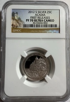 2012-S ATB Acadia Silver Quarter NGC PF70 Ultra Cameo First Releases - Image 1 of 4