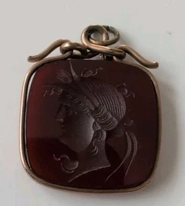 ANTIQUE CARNELIAN INTAGLIO GODDESS DEMETER WATCH FOB CHARM - Picture 1 of 3