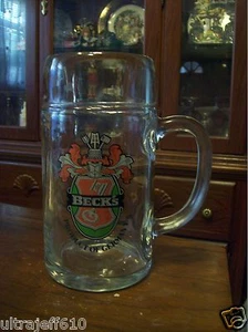 8 INCH LARGE Becks Beer Mug HEAVY left handed - Picture 1 of 1