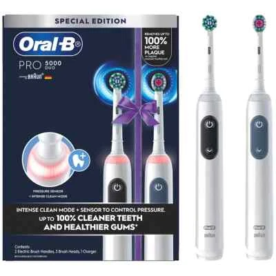 Oral-B Pro 5000 Duo Bluetooth Electric Toothbrush 2xHandles 3 Brush Head 360 Gum - Image 1 of 4