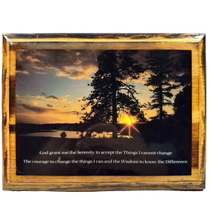 VintageSerenity Prayer Wood Plaque Wall Hanging Sunset Lake Trees Inspirational - Picture 1 of 7