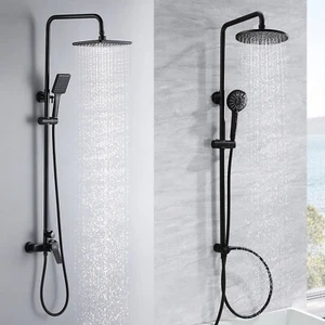 Schwarz Duschset Duschsystem Regendusche Duscharmatur Regen Duschkopf Handbrause - Imagen 1 de 29