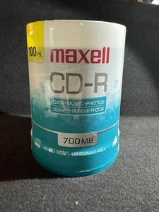 100 Pack NEW Maxell CD-R 700MB, 48x - 80 Min Recordable Disc 100 Pack Sealed - Picture 1 of 4