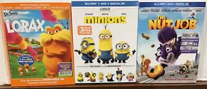 The Lorax + The Nut Job + Minions (3X Blu-ray/DVD/Digital) NEW w/Slipcovers - Picture 1 of 5