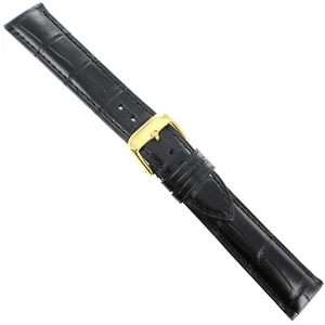 20mm deBeer Matte Black Genuine Alligator Hand Made Padded Mens Band Long 413ML - Picture 1 of 6