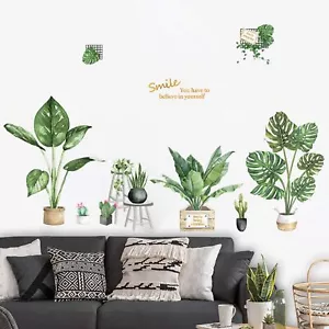 Green Tropical Leaves Wall Decal, Green Plants Fresh Leaves Stickers, Palm Le... - Picture 1 of 6