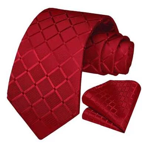 Conjunto de Corbata y Pa?uelo de Bolsillo, a Cuadros, Color Rojo - Imagen 1 de 7