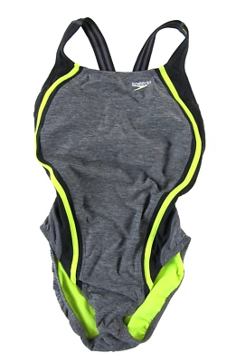 Traje de baño Speedo gris negro verde neón espalda deportiva Hydro Bra Team de una pieza para mujer 6 Foto 1 de 4