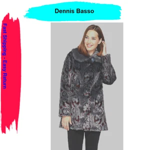 Dennis Basso Platinum Collection Jacquard Faux Fur Coat, Size Small - Picture 1 of 5