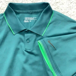 Nike Golf Polo Shirt Men's XL Green Ringer Dri-fit Textured Knit Embroidered - Picture 1 of 9