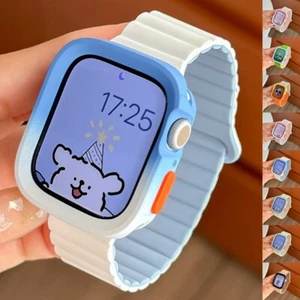 Silicone Magnetic Strap + Case For Apple Watch Band 10 9 8 SE 7 6 5 4 3 2 38 49 - Picture 1 of 35
