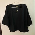 Woman’s Madewell Texture And Thread Gathered Sleeve Top Shirt Black Extra Large 