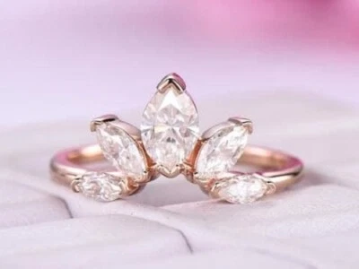 Anillo de compromiso de regalo de boda de moissanita de corte marquesa de 1 quilate de oro rosa macizo de 14 quilates Foto 1 de 4