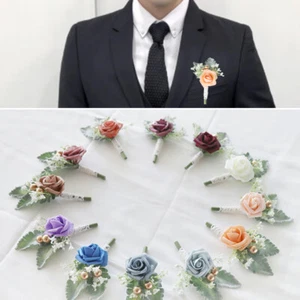 Mens Imulation Flower Corsage Boutonniere Pins Buttonhole Grooms Wedding UK ~ , - Picture 1 of 30