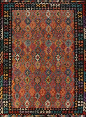 Alfombras reversibles Kilim Kelim rectangulares tejidas a mano alfombras tribales 9x12 pies Foto 1 de 4