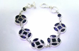 7 1/2 x 3/5 Inch Marquise Round Square Bright Iolite Gem Sterling Bracelet - Picture 1 of 4