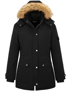Abrigo de parka de invierno para mujer Soularge talla grande impermeable con capucha de piel sintética - Imagen 1 de 36