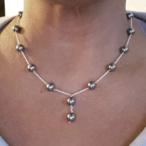 Swarovski Tahitian Pearl Crystal Necklace In Platinum Over Sterling Silver - Picture 1 of 7