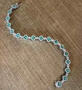 6Ct RD Green Emerald Simulated Clover Tennis Bracelet 7.5" 14K White Gold Plated - Picture 1 of 8
