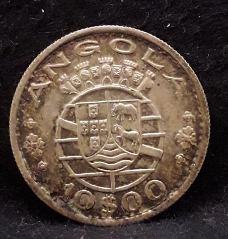 1955 Portuguese Angola (Colony) silver 10 escudos, decent grade, KM-73 (AN3) Cover