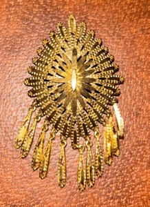 Vintage Signed Monet Brooch w/ 11 Dangles Sunburst Shield - Picture 1 of 2