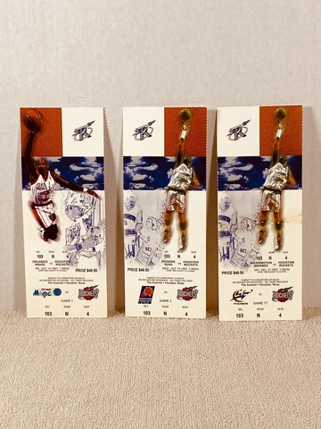 NBA ROCKETS 1997 GAME TICKETS ~ 3 TICKETS ~ ALL UNUSED w/stub Cover