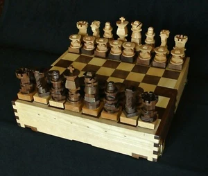 Hand Crafted Maple & Walnut Boxed Chess Set - Picture 1 of 10