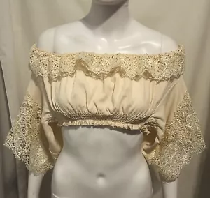 Urisme Sz S Cream Off The Shoulder Lace Crop Top Peasant Blouse Boho Gypsy - Picture 1 of 7