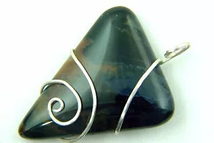 MA Collana con ciondolo in pietersite naturale con filo sterling martellato 0381R - Foto 1 di 3