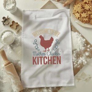 Mother Cluckin Kitchen Tea Towel Chicken Design Farmhouse Decor Funny Kitchen - Picture 1 of 4