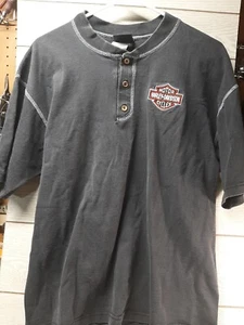 VTG Harley Davidson Henley Shirt Men's Size Large Black Made in USA 100% Cotton - Picture 1 of 8