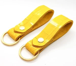 Leder Schlüsselring Mock Croc Sonnenschein gelb Schlüsselband Schlüsselanhänger UK Made  - Bild 1 von 6
