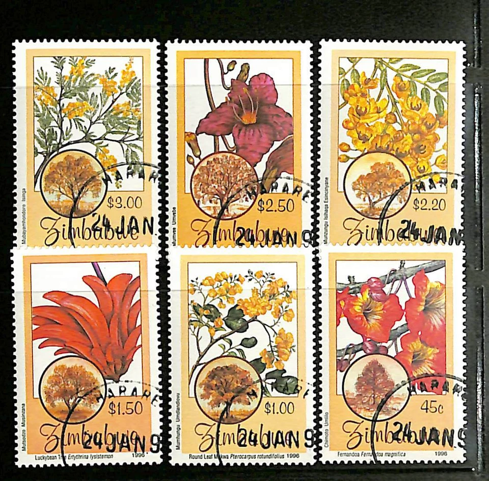 Zimbabwe - 1996 - Scott #750-755 - Used Compl. Set - Flowering Indigenous Trees - Image 1 of 1
