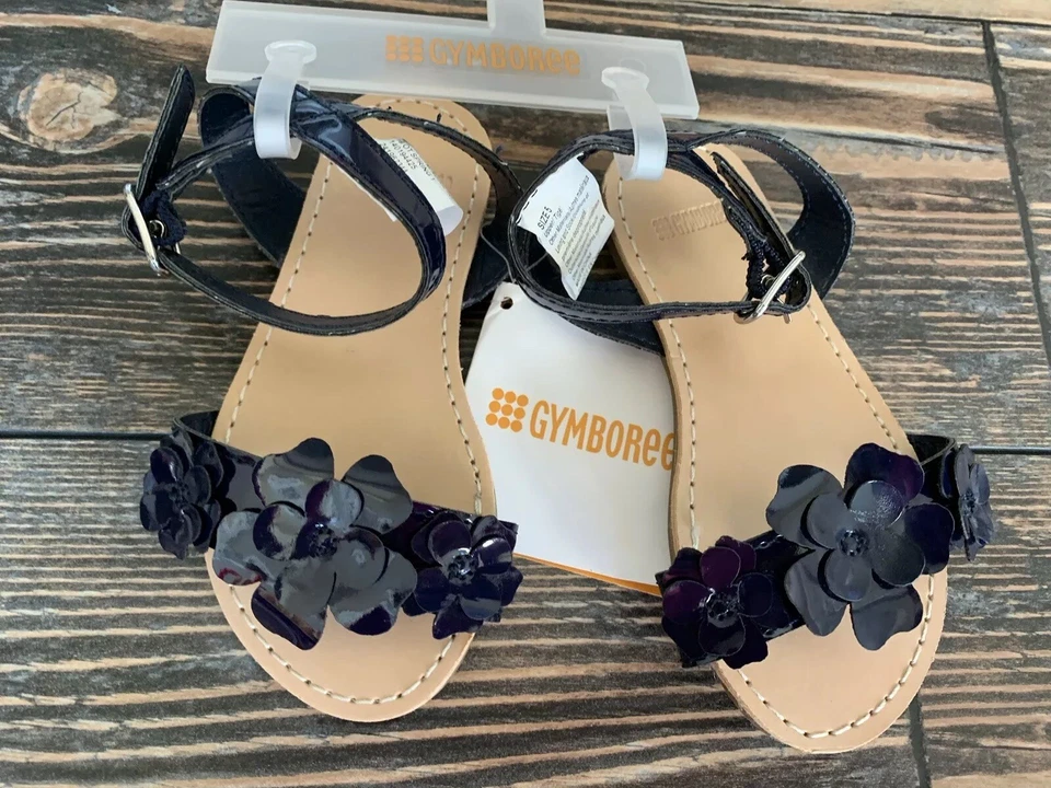 Gymboree Nuevo Con Etiquetas Niñas Azul Marino Flor Floral Sandalias Zapatos Nuevo Talla 7 Foto 1 de 1