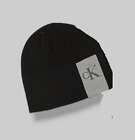 $40 Calvin Klein Jeans Men Black Gray Colorblock Knit Logo Beanie Hat One Size