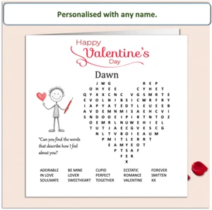 Biglietto San Valentino Personalizzato 'Mollie e Doodle' Wordsearch - lui - Foto 1 di 5