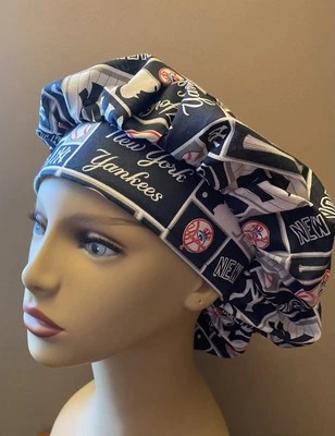 Bouffant or surgical scrub cap hat women made with New York Yankees Fabric - Image 1 of 4