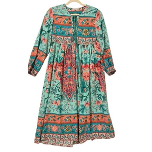R. Vivimos Floral Tasseled Midi Dress Sz M Boho Gypsy Cottagecore Shirtdress - Picture 1 of 13