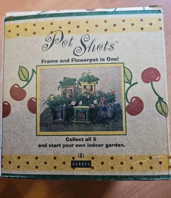 BURNES POT SHOTS FRAME AND FLOWERPOT ALL IN ONE PANSY 1999 CHERRIES - Image 1 of 4