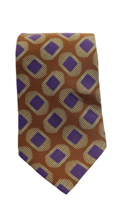 Corbata Giorgio Armani Para Hombres Seda Estampado Geométrico Marrón Púrpura Talla OS Foto 1 de 4