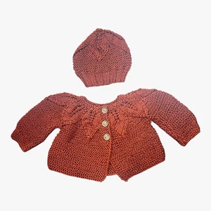 Handmade Crochet Set 6-9 Month Baby Hat & Sweater Fall Colors Sunflower Buttons - Picture 1 of 4