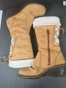 UGG Skylar hohe Damenstiefel 7 kastanienbraun Keilabsatz Wildleder Strick Spitze Korsett hinten - Bild 1 von 12